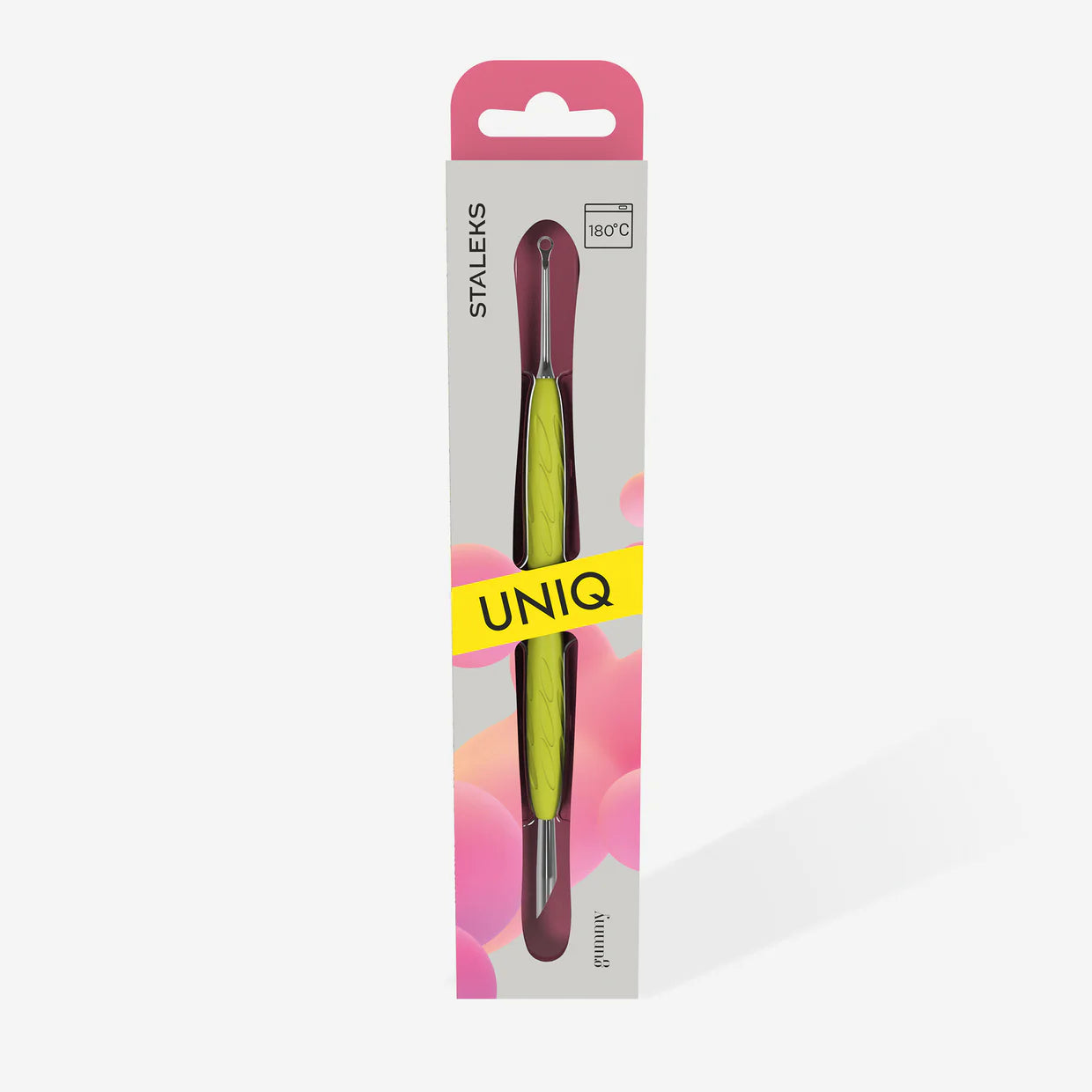 Staleks- Manicure pusher Gummy with yellow silicone handle UNIQ 11 TYPE 2 (beveled and loop pusher)