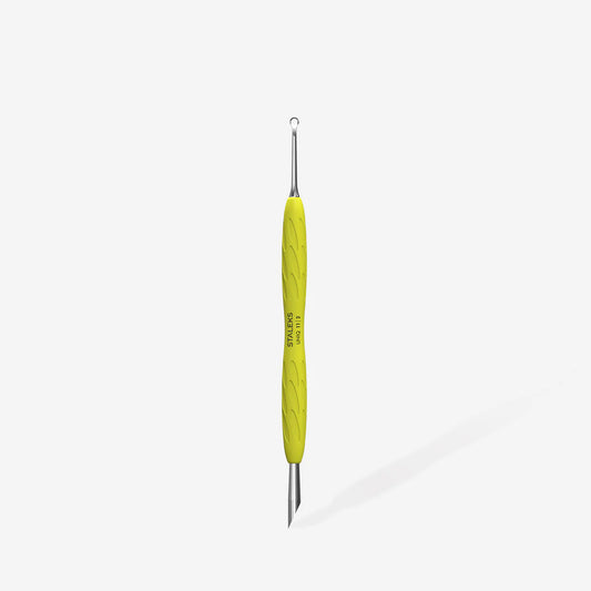 Staleks- Manicure pusher Gummy with yellow silicone handle UNIQ 11 TYPE 2 (beveled and loop pusher)