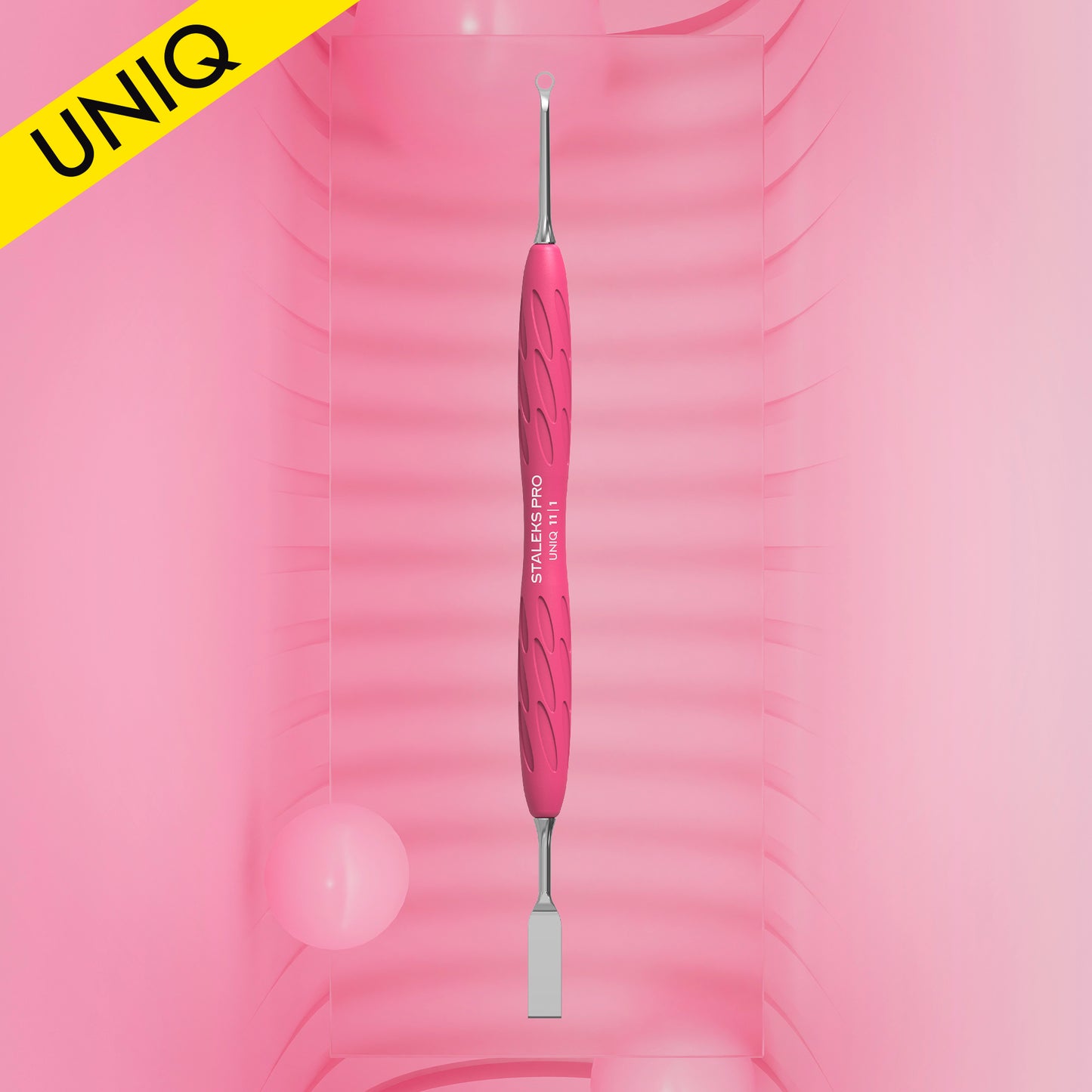 Staleks- Manicure pusher Gummy with silicone handle UNIQ 11 TYPE 1 (straight flat and loop pusher)