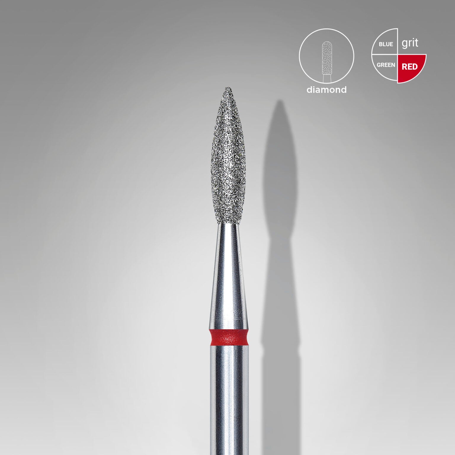 Staleks- Diamond nail drill bit pointed flame red EXPERT head diameter 2,1 mm / working part 8 mm